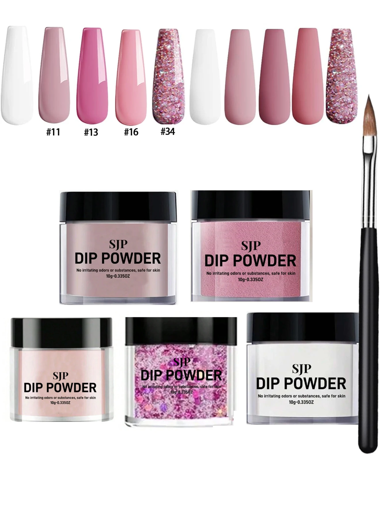 5 PCS  acrylic powder Color Dip Powder kit , Nail Dip Powder and  acrylic powde brush for French Manicure, Suitable for Home Nai