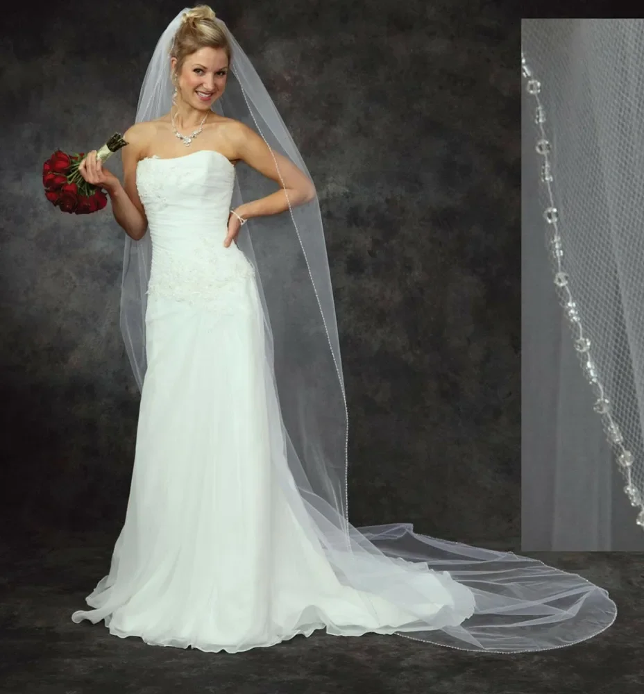 Voile de mariage en cristal blanc ivoire, 1 couche, 3.5m de longueur, 2.75m de largeur, perles faites à la main, voile de patients de mariage avec peigne