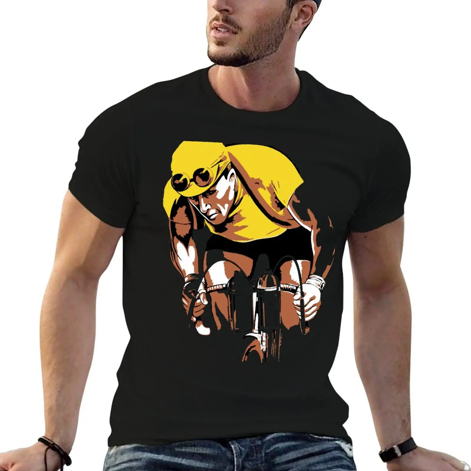 The yellow Jersey, the champ, retro style cycling T-Shirt Breathable Mesh Panel T-Shirt