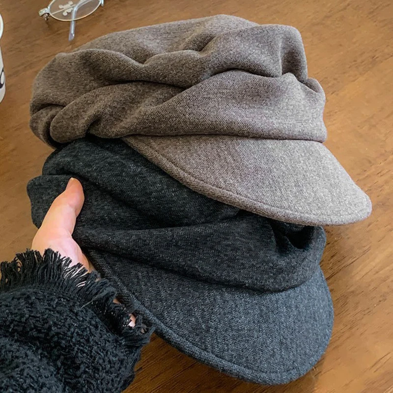 Wrinkled Newsboy Cap Women Autumn Winter Street Snap Peaked Beret Japanese Style Cloud Shape Casual Vintage Painter Hat Dating