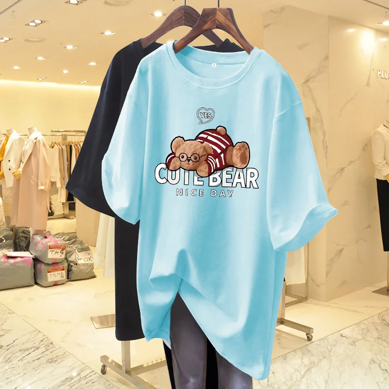 

Summer Loose Casual O-neck Pullovers, 100% Cotton Vintage Basic T-shirt, Women Clothing Cartoon Printed Short Sleeve Top Tee