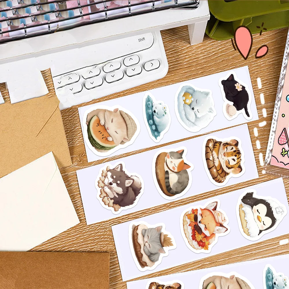 500 قطعة/لفة لطيف الكرتون الدافئة النوم الحيوان لفة ملصقات متعة الثعلب البطريق النمر القط الأسود DIY بها بنفسك المغلف دعوة جلد البقر #1