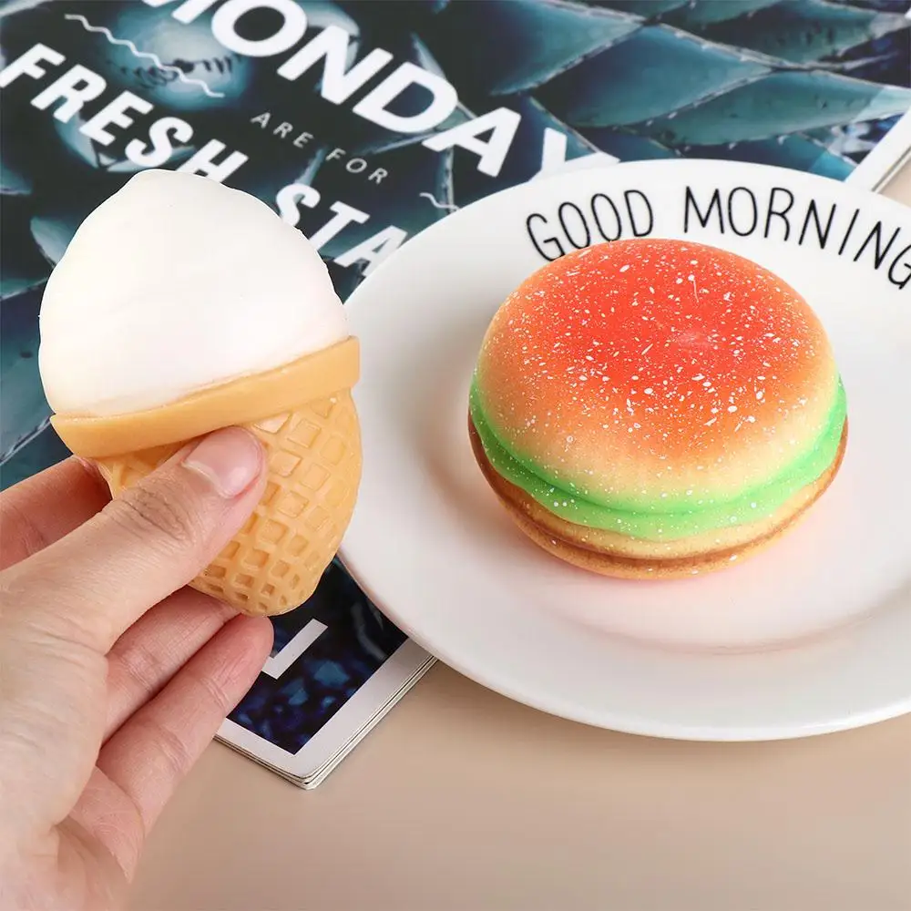 Juguete para apretar de hamburguesa y helado, juguete sensorial TPR, comida de simulación, juguete de descompresión de pellizco de silicona 3D, bromas prácticas