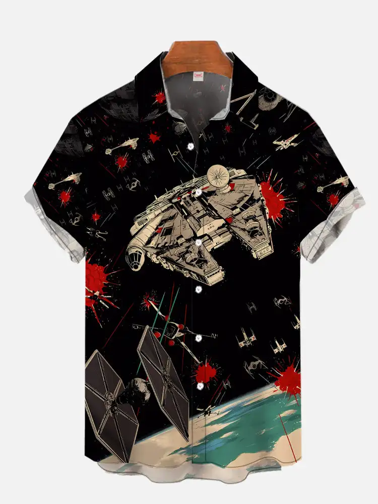 Camisa de manga corta con estampado de andador blindado para hombre, camisa psicodélica con tecnología de Robot de costura roja y blanca, todo