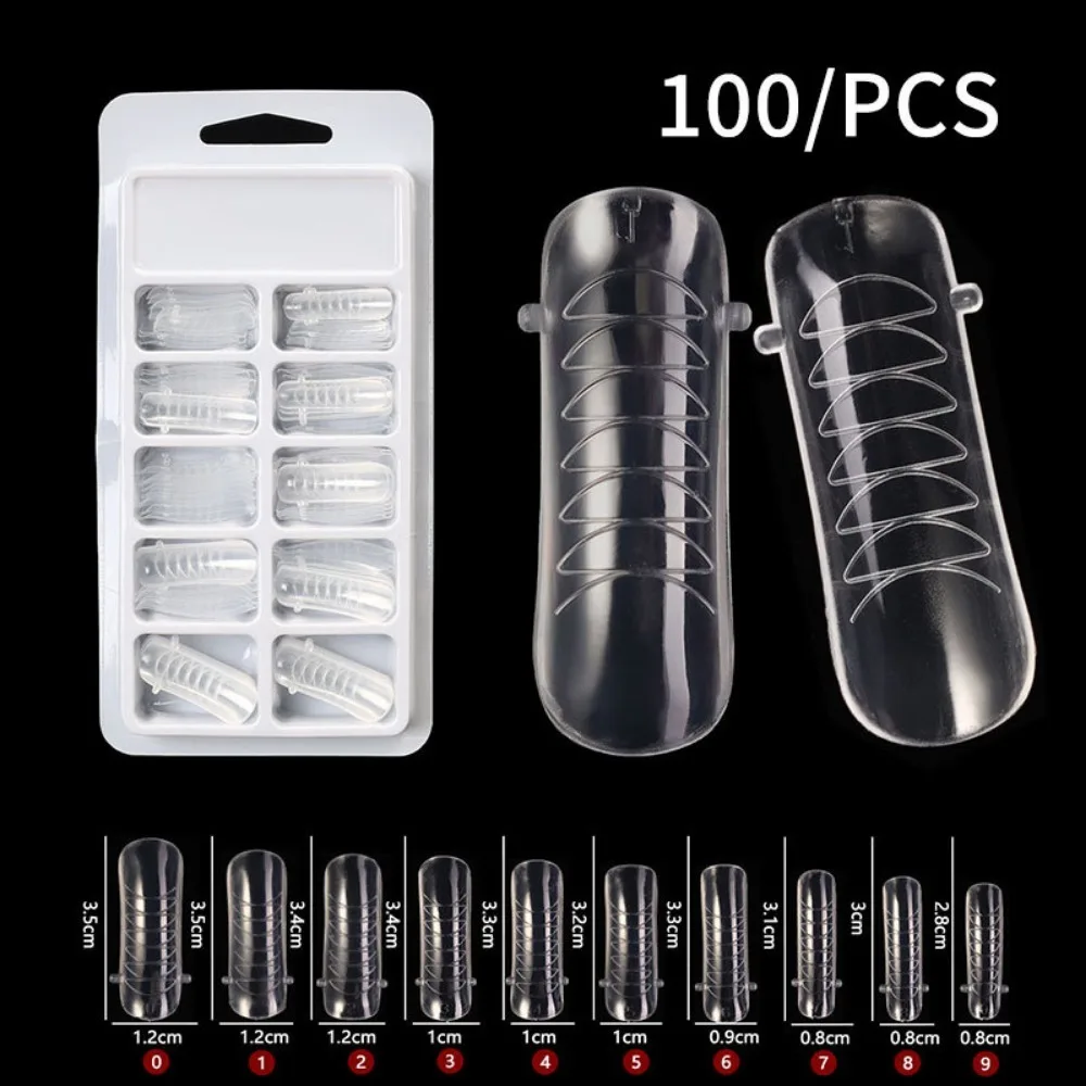 100pcs New Acrylic Fake Nail Flakes Transparent Quick Building Nail Art Molds Nail Form Full Cover Nail Extension Manicure Tool