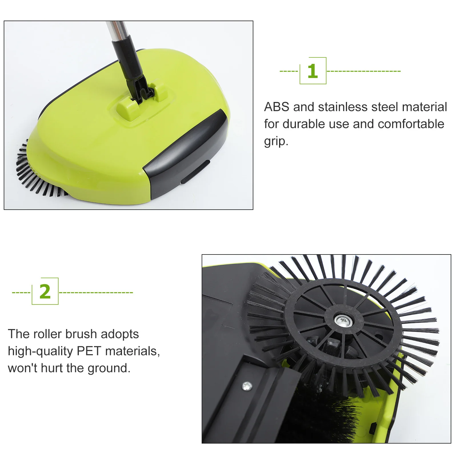 

Hand Push Sweeper Floor Cleaner 360 Rotating Brush Multi Functional ABS Stainless Steel No Electricity For Wood Tile
