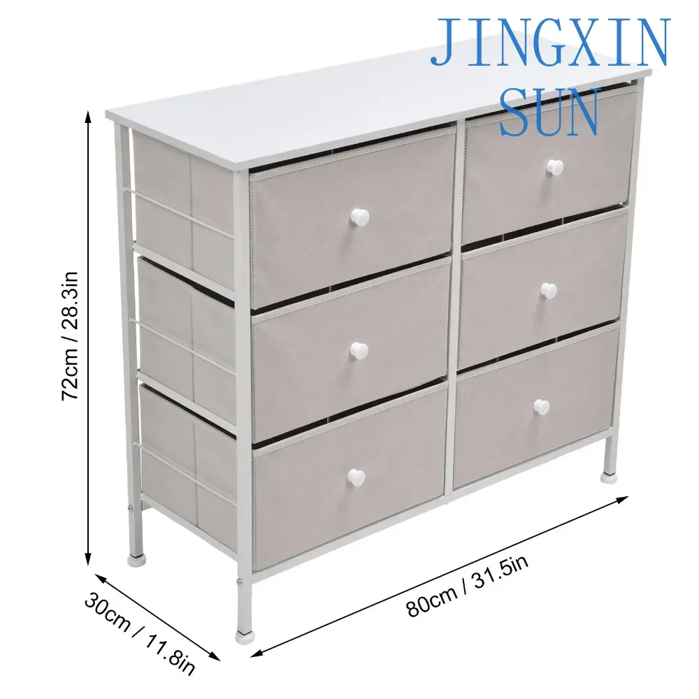 3Tier 6 Drawers Chest NonWoven Fabric Storage Cabinet Unit with Handles Home Bedroom Furniture White