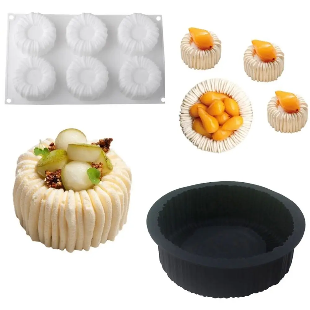 

New 1/6 Cells Baking Cake Molds Cylindrical Coil Texture Heat-Resistant Chocolate Mold Food-Grade Silicone DIY Pudding Mould