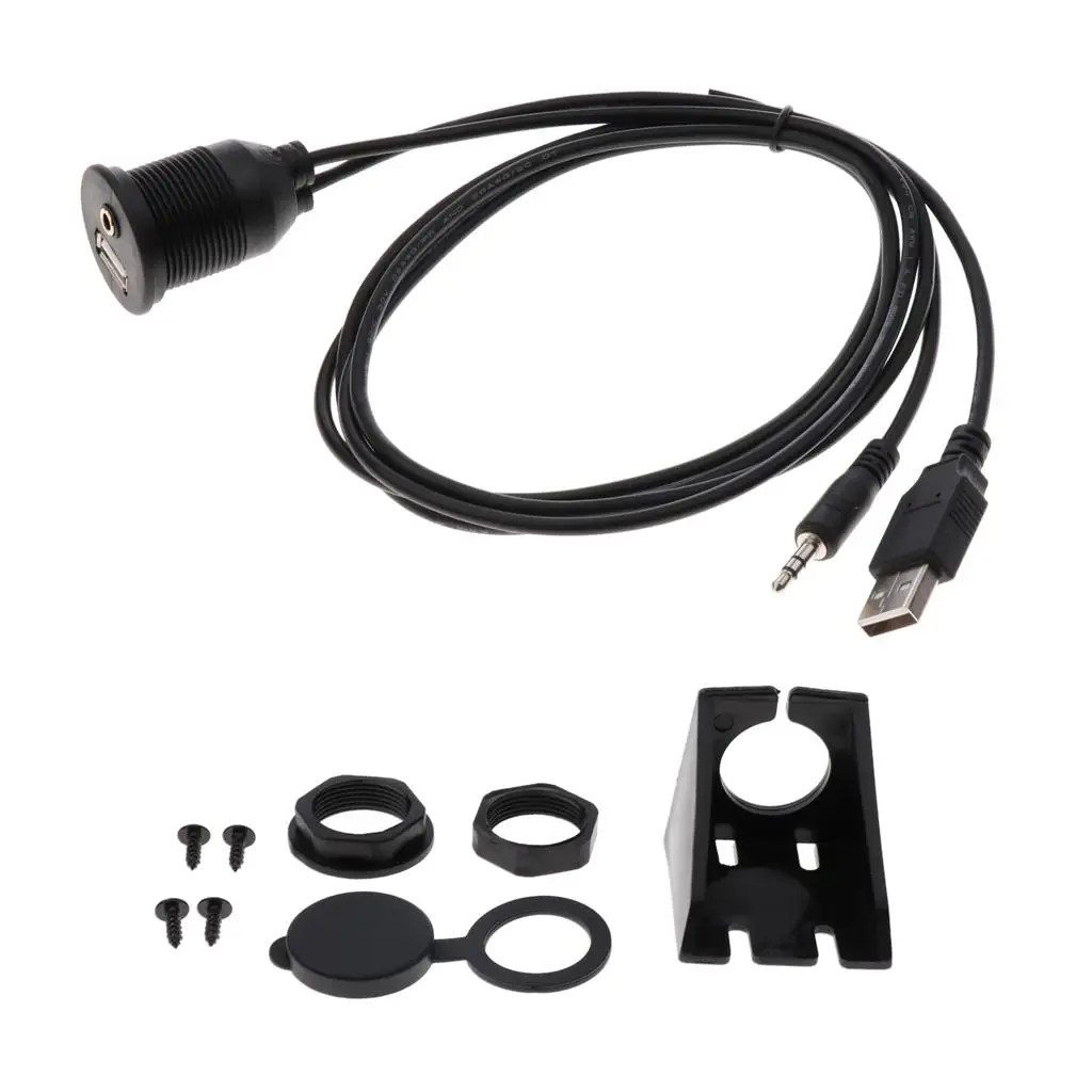 

USB 3.5mm Aux Extention Flush Mount/ Dash Panel Mount Cable for Car
