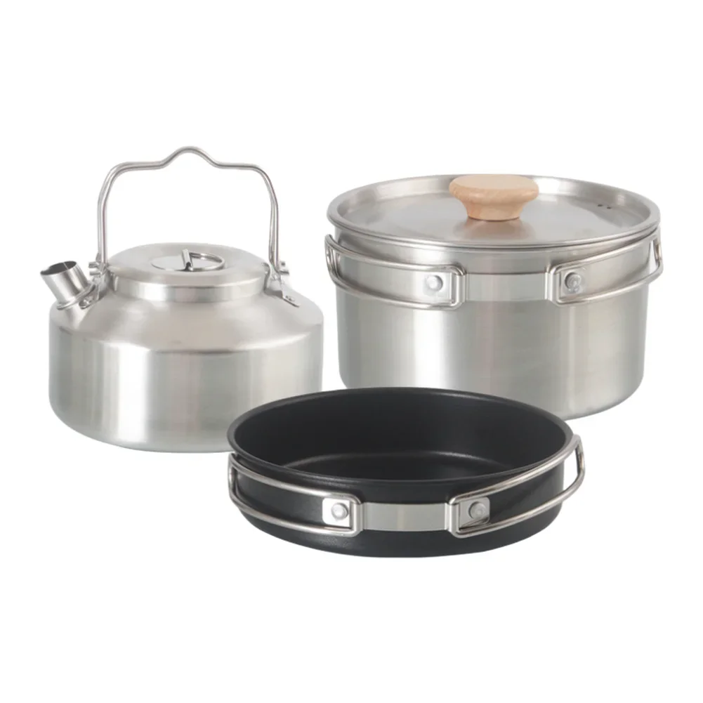 Portable Stainless Steel Camping Cookware Set with Stackable Design Non Coating for Outdoor Cooking Adventures