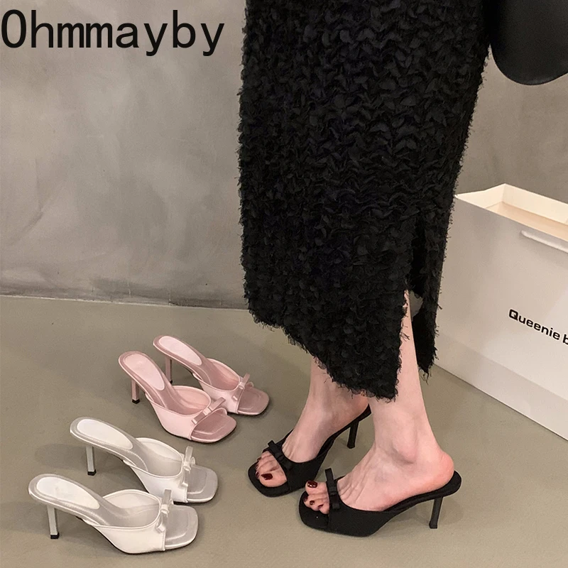 

2025 Summer Leopard High Heel Women Slippers Shoes Fashion Open Toe Shoes Design Style Banquet Party Sandals Shoes