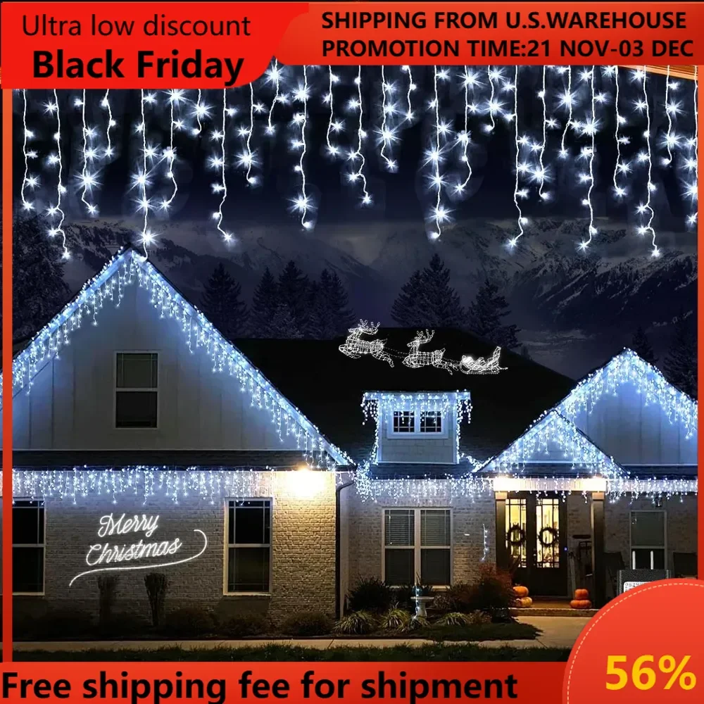 Icicle Christmas Lights Outdoor, 132ft 1280 LED Icicle Lights for Outside, Plug in Twinkle Lights Indoor with 8 Modes Timer Wate