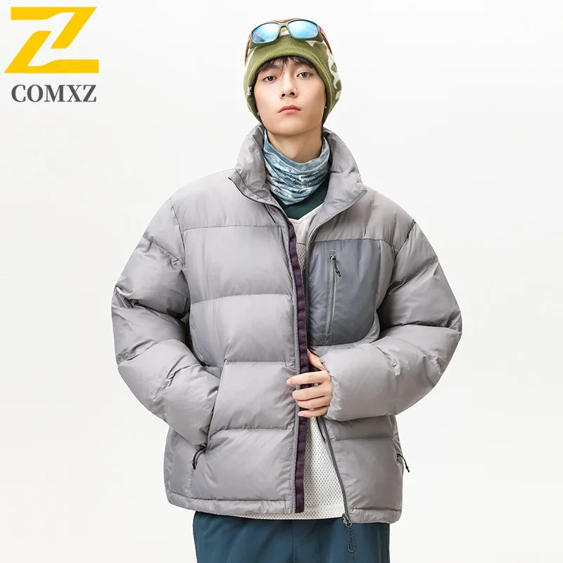

COMXZ Men Winter New Padded Jacket Stand Collar Hiking Travel Wind Resistant Parka Pure Color Urban Lightweight Windbreaker