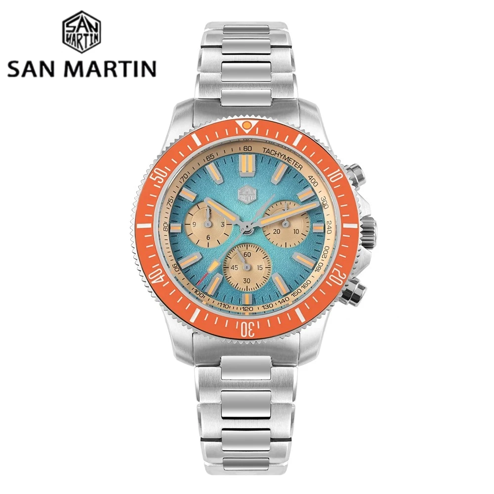

San Martin 40 мм дайверские часы с хронографом Peacock SL-4801 с автоматическим механизмом, роскошные мужские механические наручные часы, водонепроницаемые SN0118