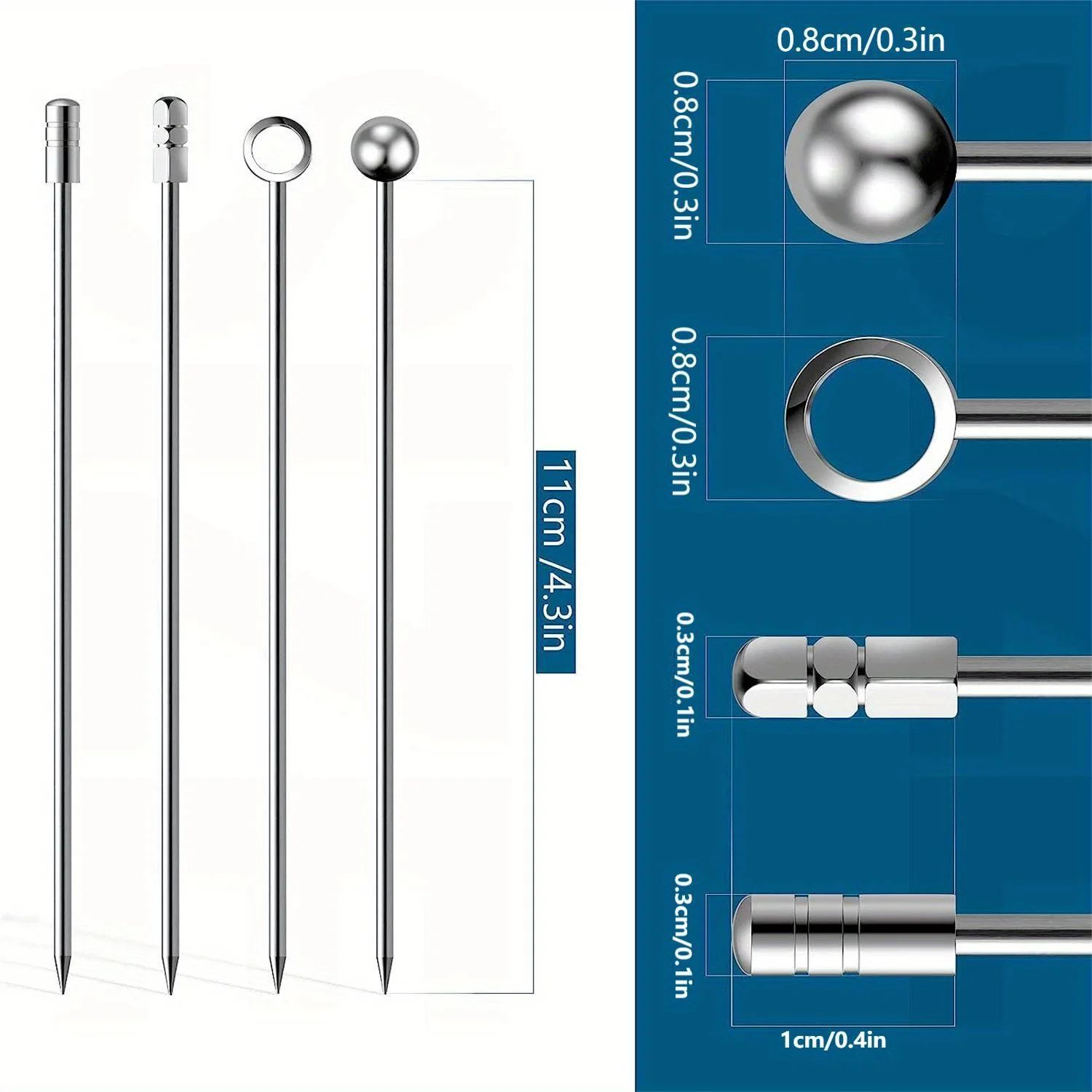20Pcs/pack Stainless Steel Cocktail Picks, Cocktail Sticks, Cocktail Skewers, Reusable Metal Cocktail Stick, Olives Appetizers