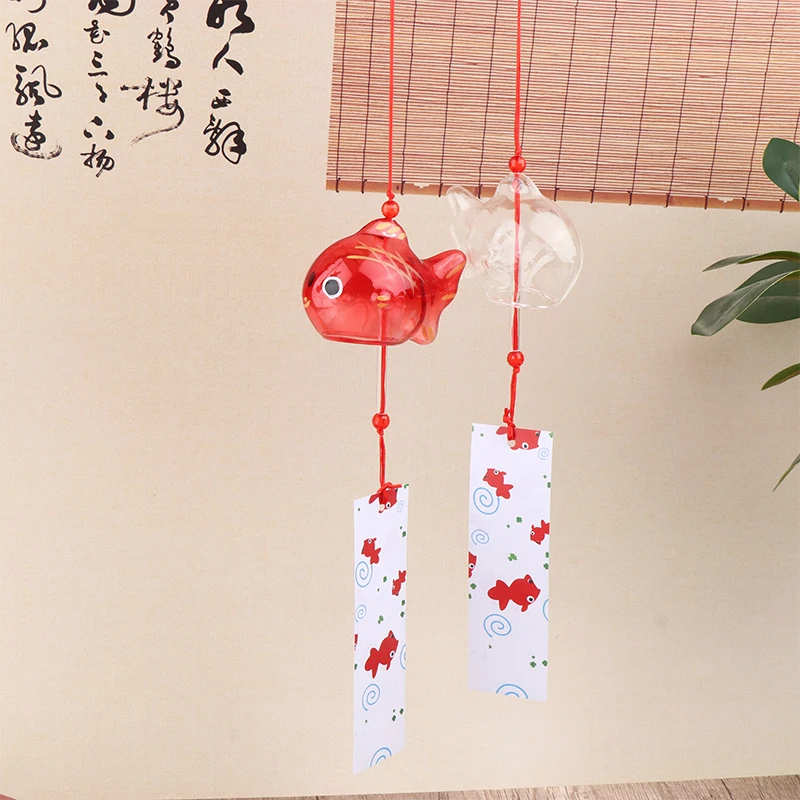 B*1PCS  Outdoor Decor Pendant Furin Decorative Fish Ornament Wind Chime Chimes Japanese Glass s Style Goldfish Garden Hanging