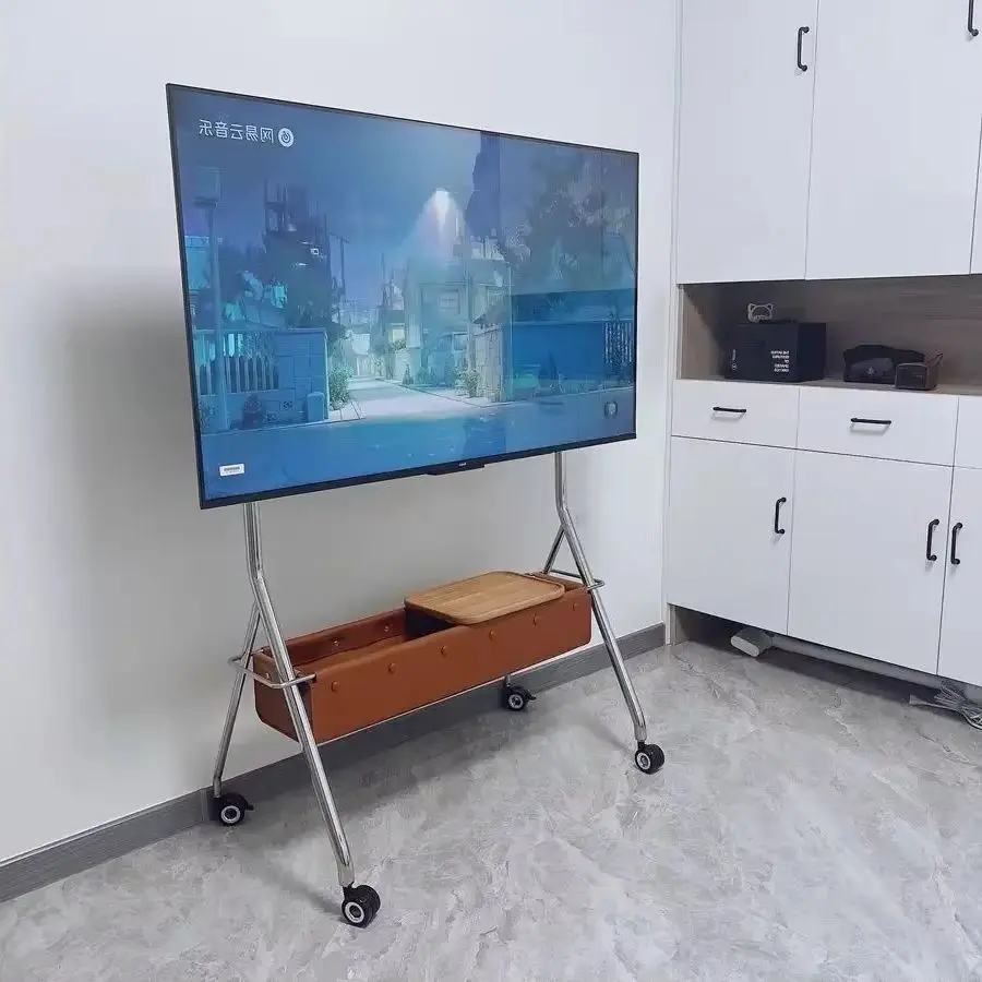 Household Stainless Steel Removable TV Stand Lightweight Universal Floor TV Bracket Multi‑function Monitor TV Shelf for Living