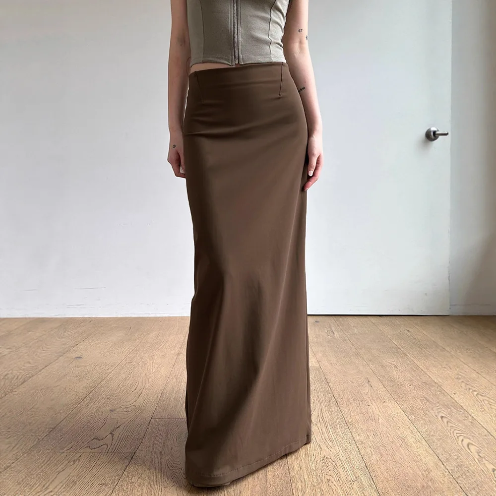 

2025 Summer Women's Butt Hugging Half Length Skirt High Waist Solid Color Slimming Casual Split Skirt