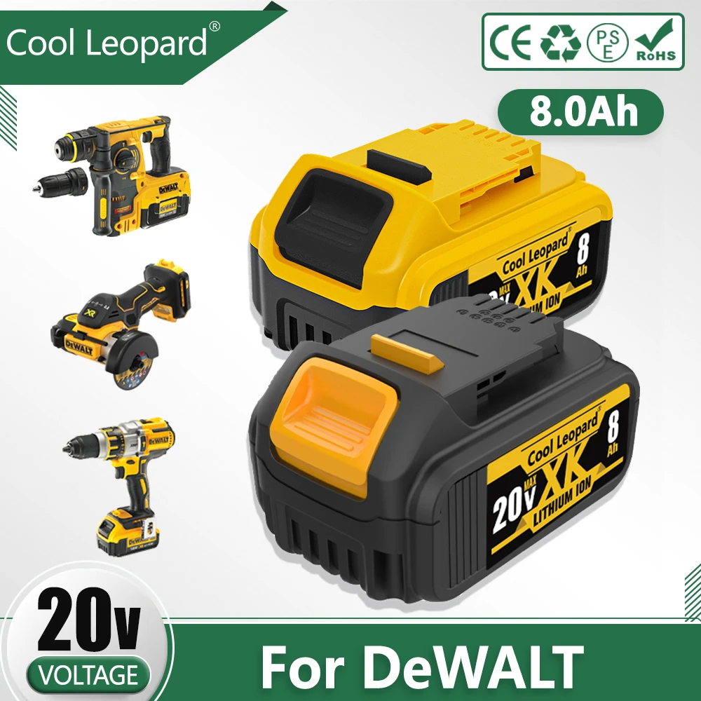 

2PCS 20V Replacement Li-ion Battery For DeWalt Electric Tool 18V DCB205 DCB204-2 DCB206 With Charger 5.0Ah/6.0Ah/8.0AhmAh Cell