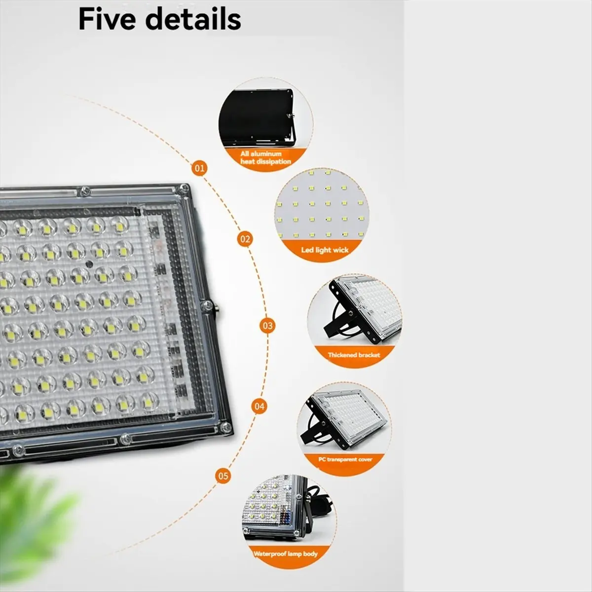 Dynamic LED Flood Light, Outdoor Spotlight,Energy Efficient Pearl Point Floodlight, Wall Street Lamp, Garden Lighting,3000K,50W