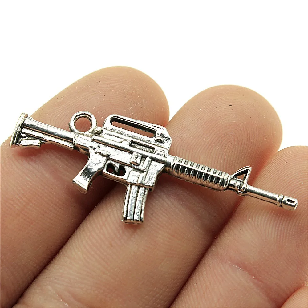 5Pcs/Bag Machine Gun AK Nail Art Charms Alloy Assault Rifles 45x16mm Pendant Vintage Gold/Silver Submachine Gun Accessories