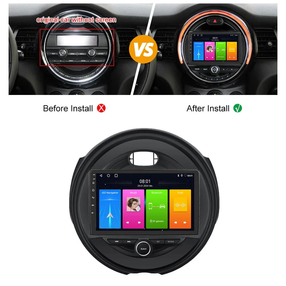 Android 9” car radio with carplay GPS Navigation for BMW Mini Cooper R56 F55 F56 F57 John Cooper Works One First One D Cooper SD