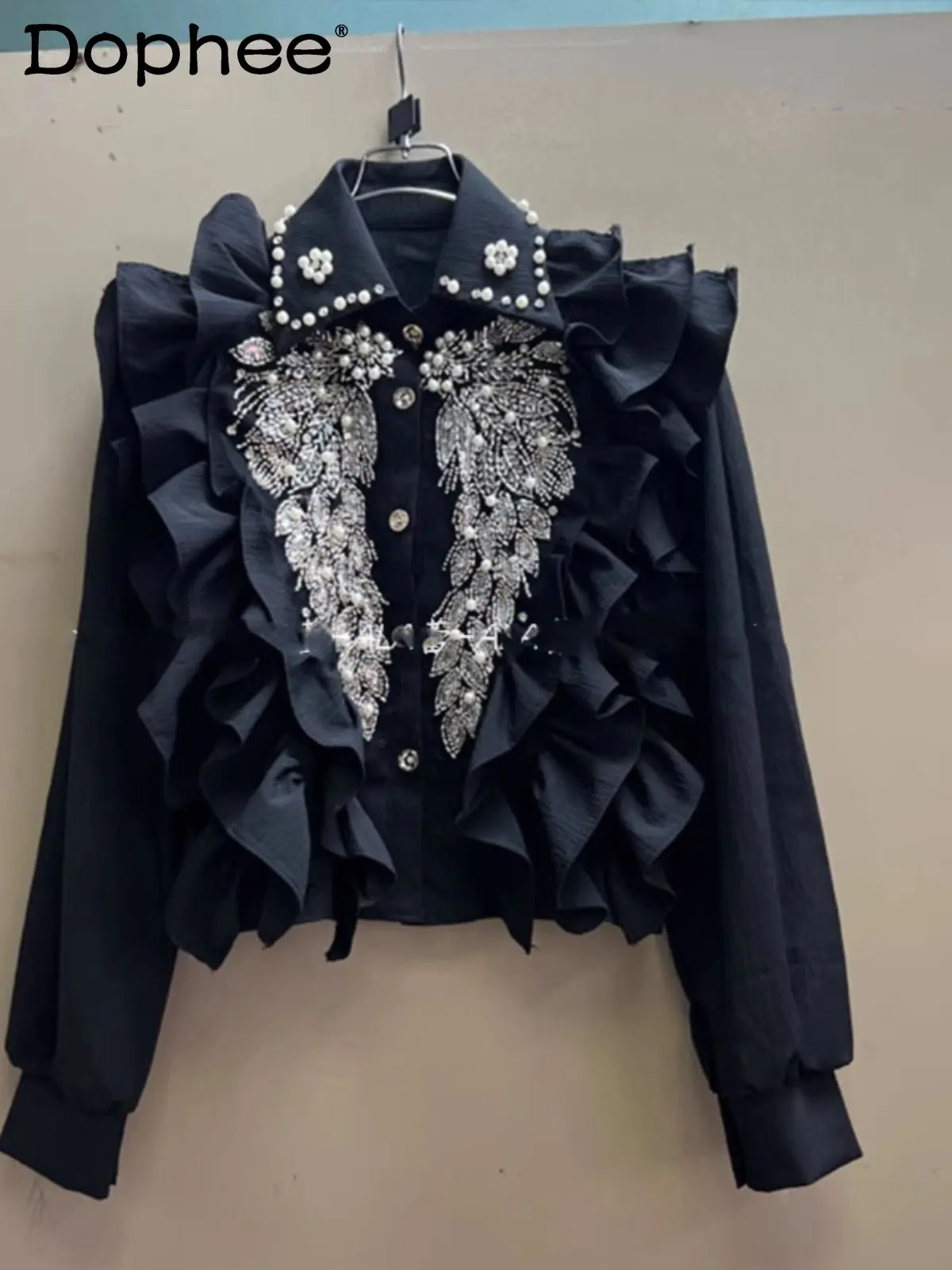 

Новая весенняя блузка 2026 с объемными бусинами и цветочными оборками в корейском стиле, модная, свободная, повседневная, универсальная, для девочек