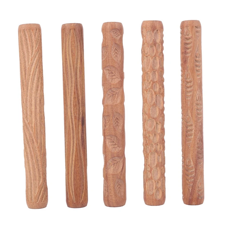 

50PCS Pottery Tools Wood Hand Rollers For Clay Clay Stamp Clay Pattern Roller