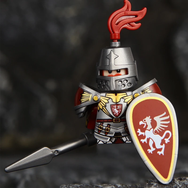 Château militaire médiéval, figurines de soldats, blocs de construction, Rome, Lion, chevalier, arme, guerrier, épée, casque d'infanterie, modèle de briques, jouets