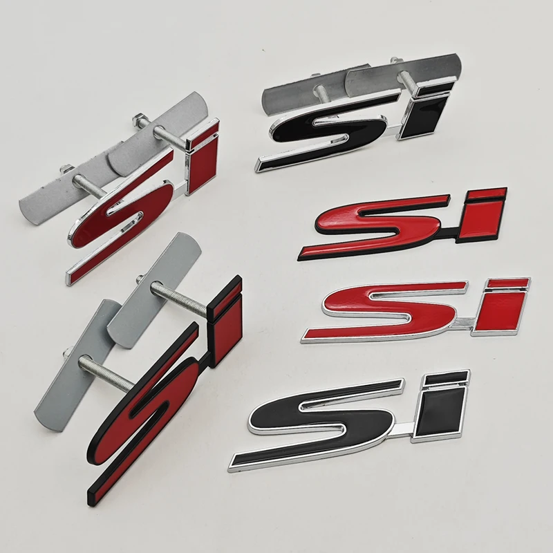 Car Styling 3D Metal Chrome Zinc Alloy Logo SI Front Grille Badge Rear Trunk Emblem Sticker For Honda Civic SI Auto Accessories
