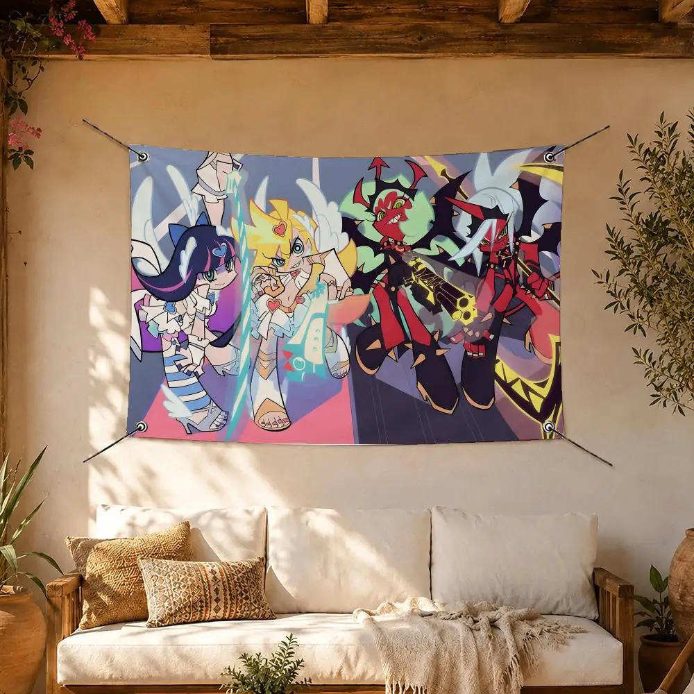 Cult Anime Panty & Stocking Flags Room Home Decor Wall‑Hanging Art Banner, Outdoor for Bedroom Party Background Decoration