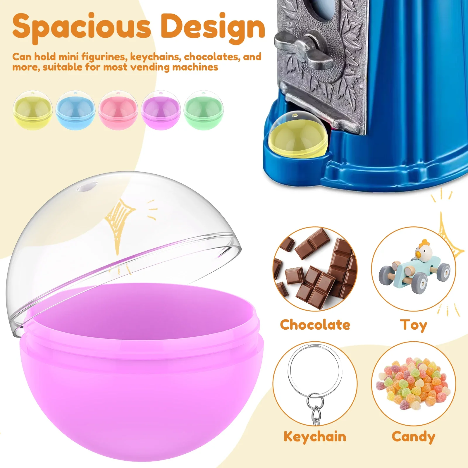 50Pcs Round Capsules Empty 2 inch Plastic Fillable Empty Colorful Capsules Bulk Party Favors  Vending Machine Capsules for Party image 3