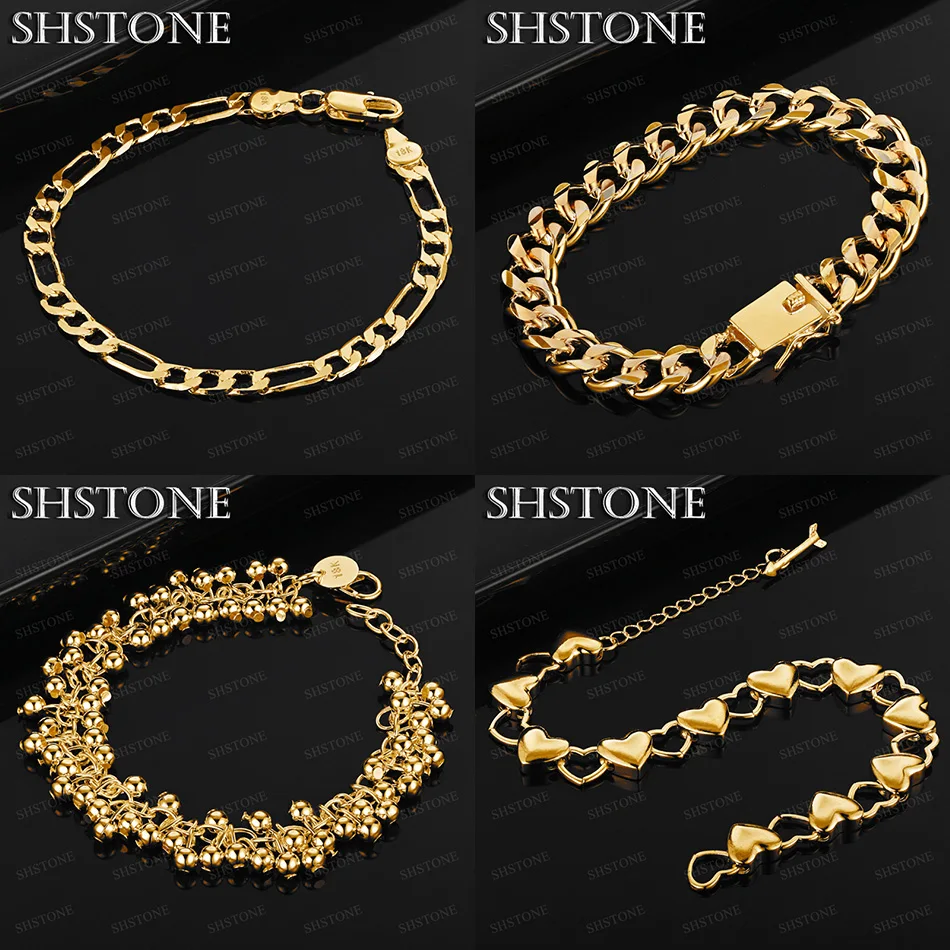 

New Quality 18k Gold Grape Bead Heart Cuban Chain Geometric Bracelet Women Party Exquisite Versatile Jewelry For Birthday