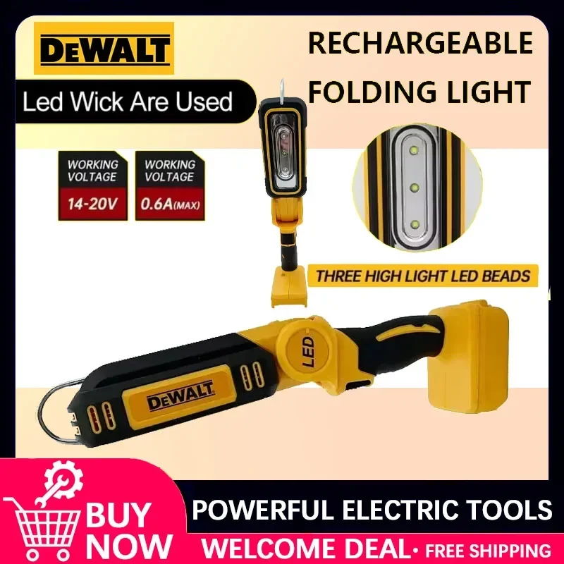 

Многофункциональный складной рабочий фонарь DEWALT 20В с литиевой батареей, 90 градусов, портативный, для кемпинга, аварийный фонарик, для автосервиса