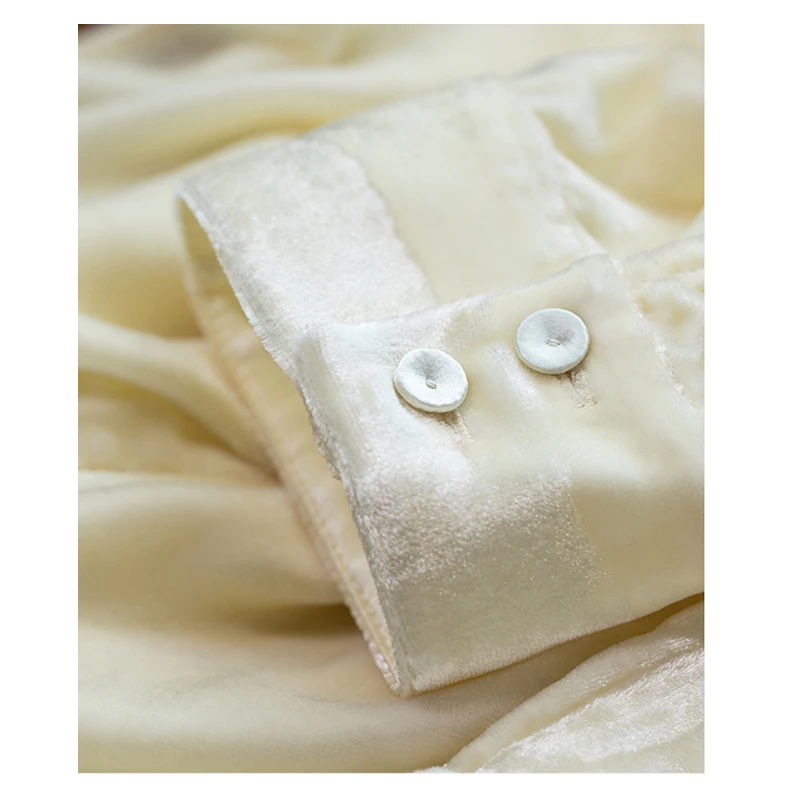 고급 실크 벨벳 여성 블라우스, 스탠드업 칼라, 심플하고 우아한 스타일, 편안하고 부드러우며 광택이 있습니다.