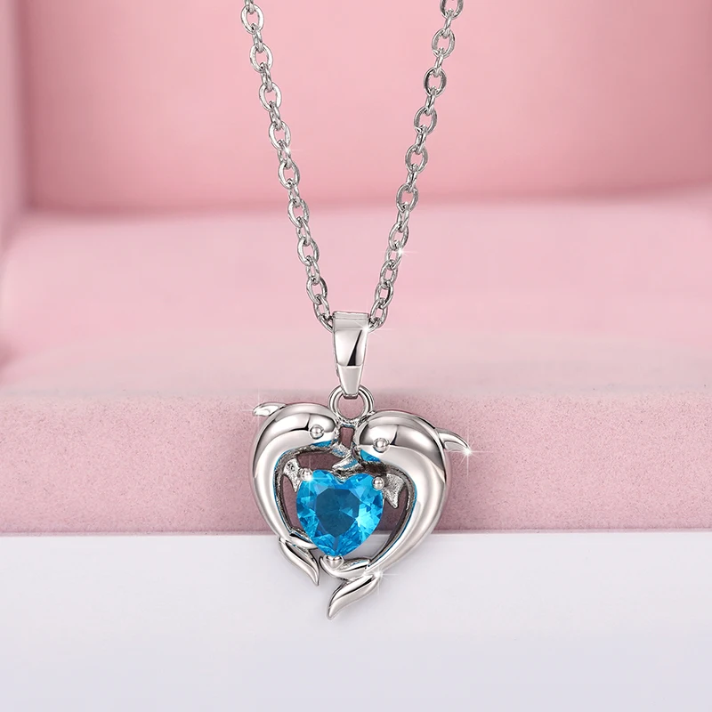 Huitan Romantic Love Dolphin Pendant Necklace for Women Exquisite Gift Wedding Ceremony Party Unique Accessories Fashion Jewelry