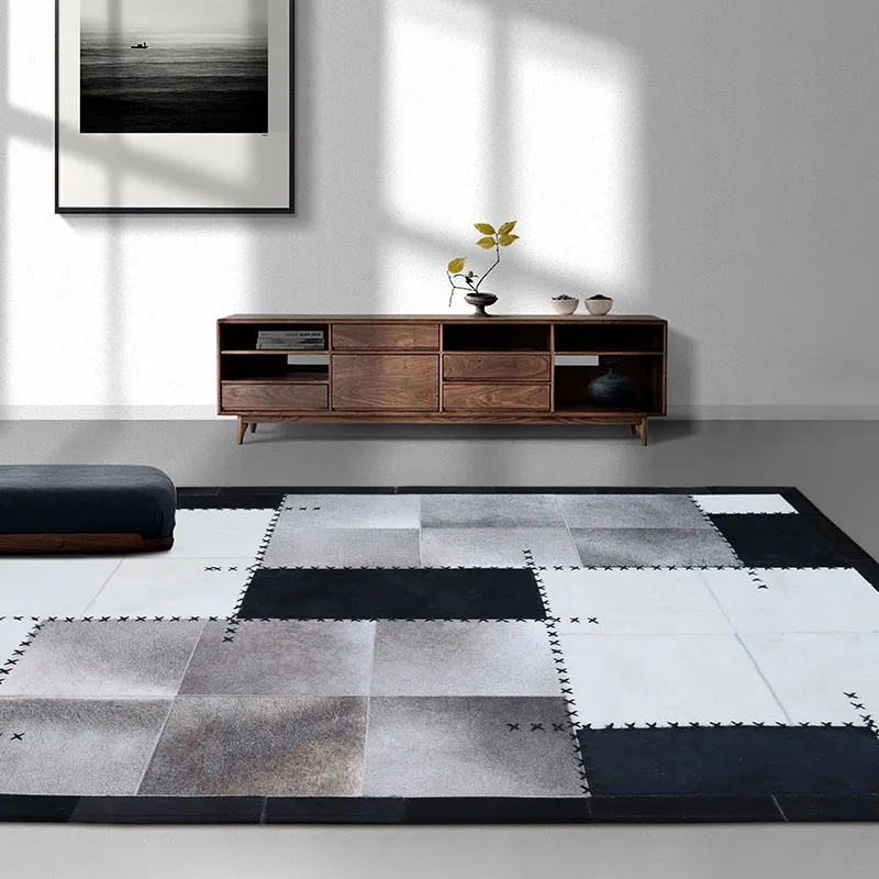 Real Cowhide Carpet Living Room American Study Sofa Coffee Table Mat Home Modern Bedroom Handmade Real Leather Rug Bedside Mats