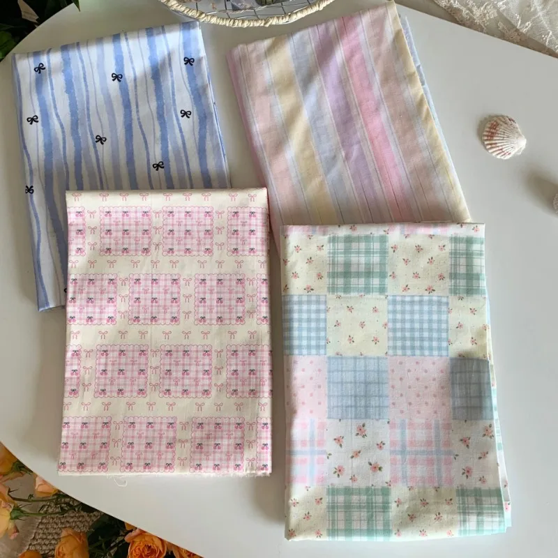 

0.5/1/2 Yard 100% Cotton Butterfly Knot Striped Floral Blue Pink Print Fabric DIY Clothing,Homewear,Bedding,Tablecloths,Curtains