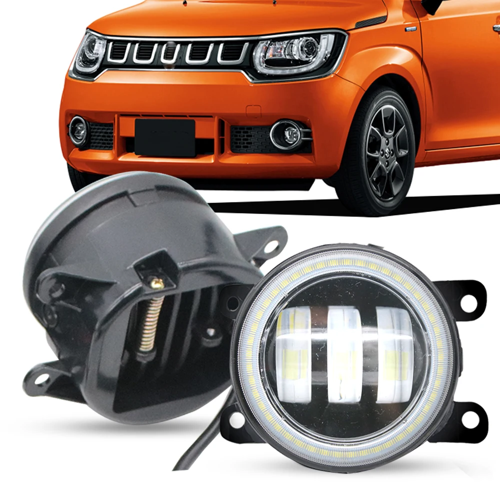 White / Yellow Led Fog Lamp Lens For Suzuki Ignis 2015 2016 2017-2025 Car PTF Front Bumper Angel Eyes DRL Day Lights 40W Pair