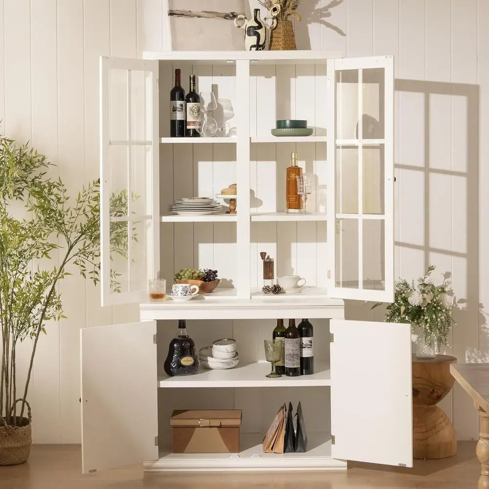 75 Tall White Glass Door Kitchen Pantry Cabinet with Shelves for Storage, Coffee Bar Hutch, Living Room, and Bar view 4