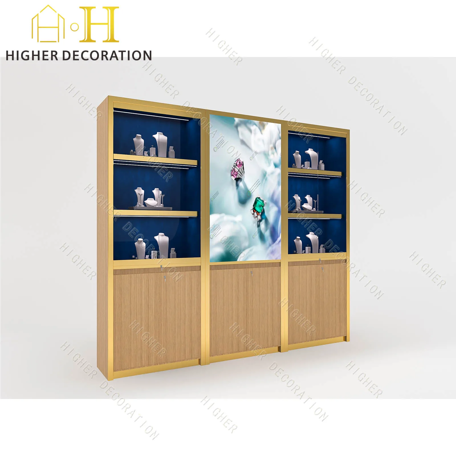 Gabinete de joyería moderno personalizado para joyería con iluminación LED con almacenamiento para escaparate de joyería