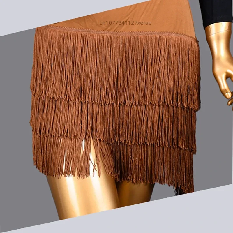 Latin Dance Costume Women's New Latin Dance Skirt Tassel Half Body Skirt Dance Dance Dress Training Dress Short Skirt Black Set