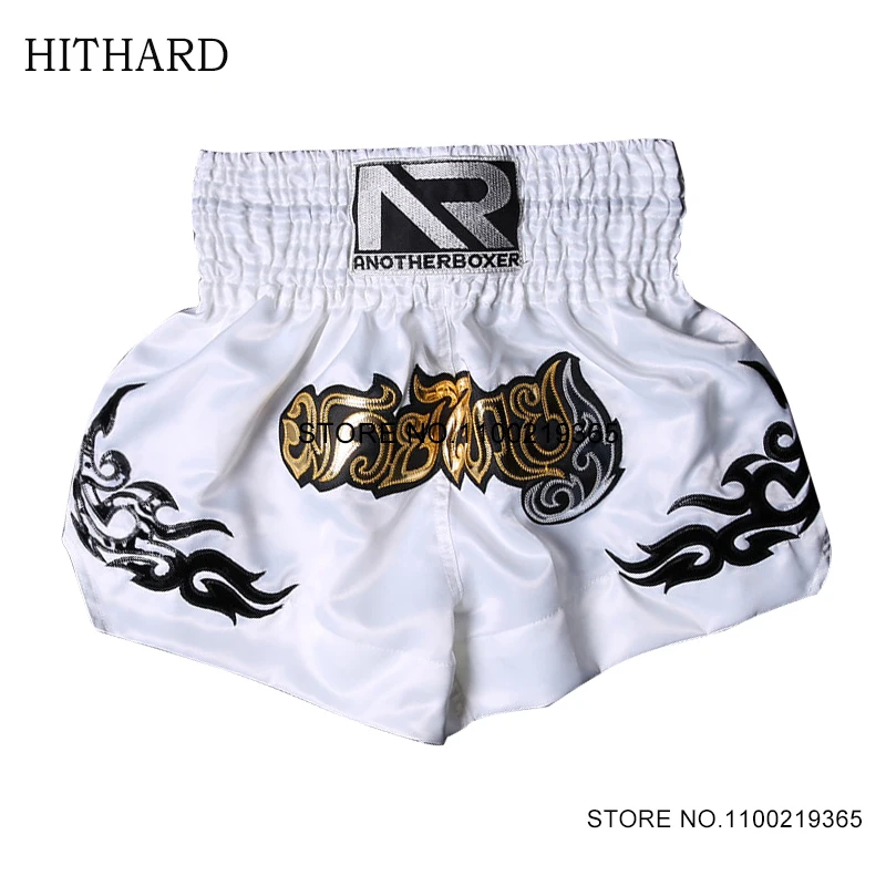 Short Muay Thai en satin noir pour homme et femme, polyester, kick boxing, gym, arts martiaux, MMA, entraînement, compétition