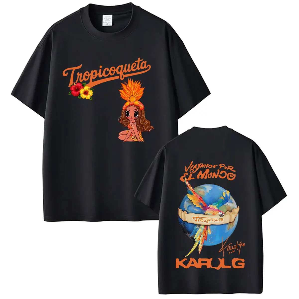 Karol G Viajando Por El Mundo Tropitour 2026 Grafik-T-Shirt für Herren und Damen, modisches Baumwoll-Freizeit-T-Shirt, Hip-Hop-Vintage-T-Shirts – Detail 7