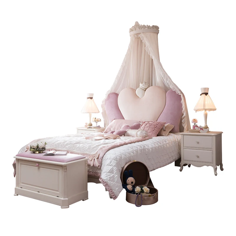 !@Luxury Classic Pink Furniture Bedroom Set Heart Headboard Design Kid Bed Room Furniture