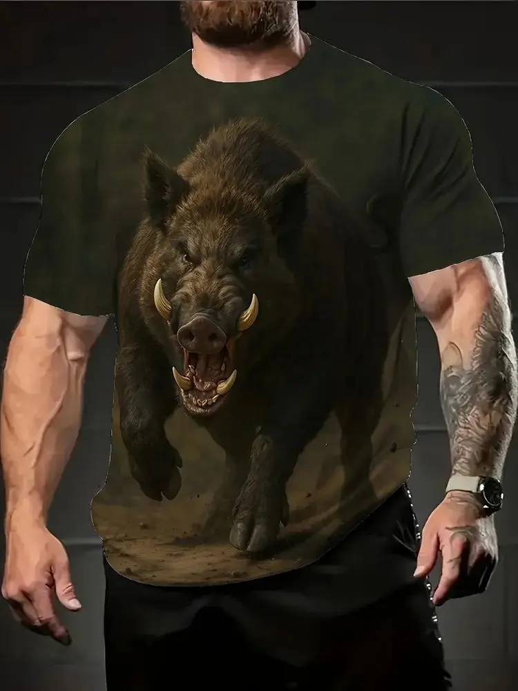 Wild Boar Bear T-Shirts Animal 3D Print Men Women O-Neck Short Sleeve T Shirt Harajuku Y2K Casual Top Street Tees Men's Clothing