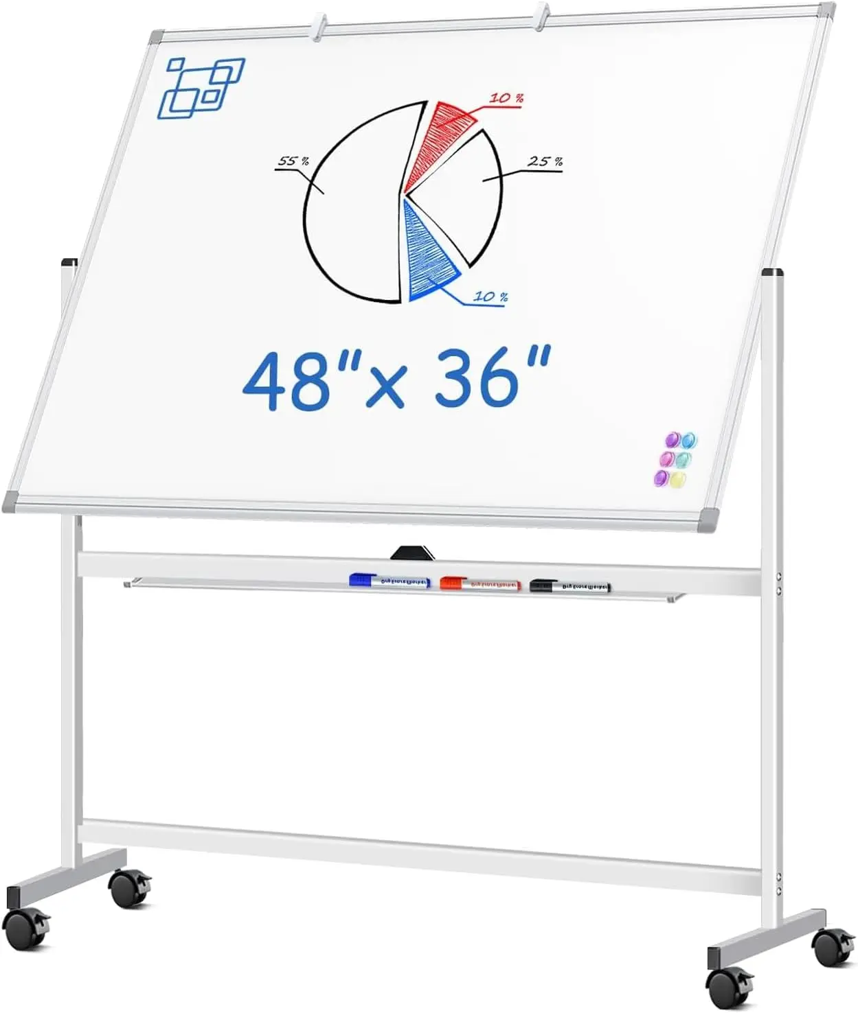 

Large Rolling White Board, 48x36 in Double-Sided Mobile Magnetic Dry Erase Board Easel on Wheels for Office Classroom Home