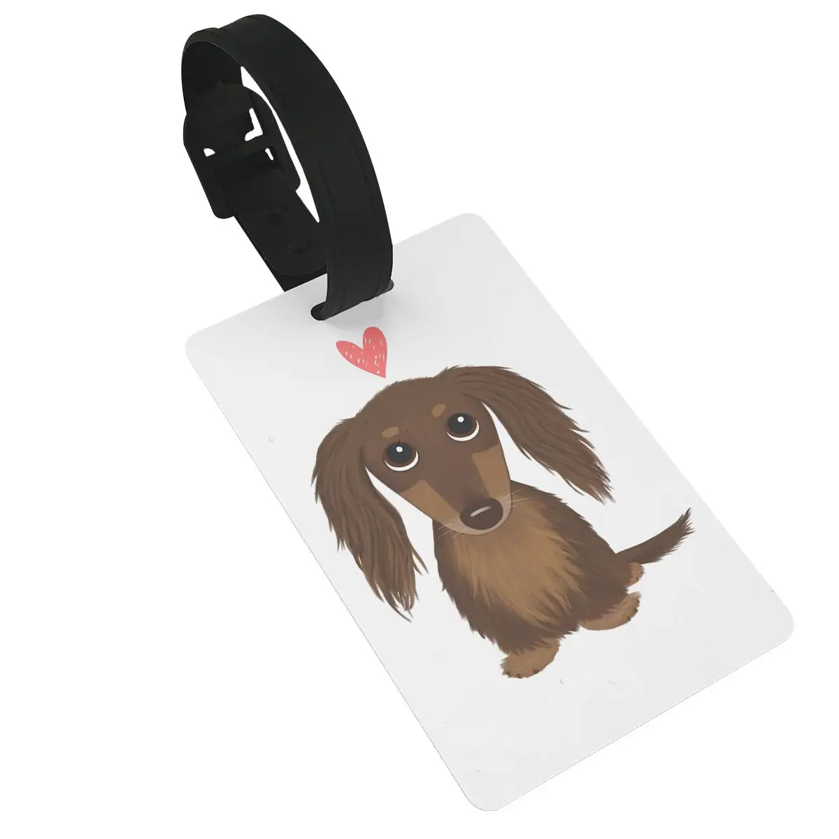 Cute Dog Longhaired Chocolate Dachshund Wiener Dog With Heart Luggage Tags Suitcase Accessories Travel Baggage Boarding Tag