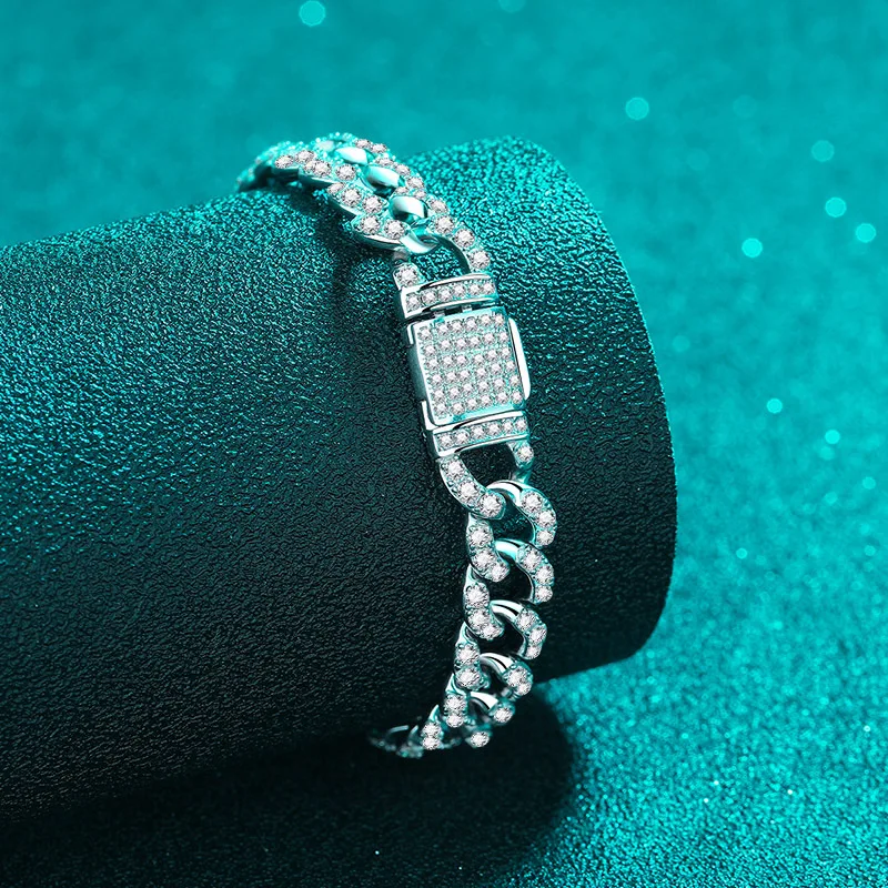Elegant PT950 Platinum Matching Moissanite Bracelets for Couples, Interlocking Bracelets with Full Diamond Setting (Unisex)