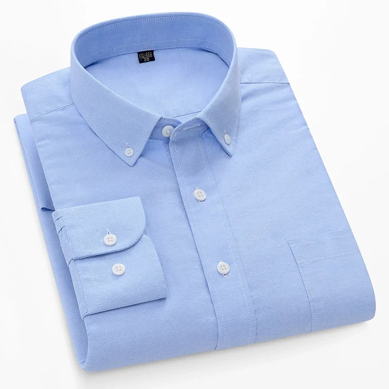 100%cotton oxford long-sleeve shirts for men slim fit formal plain shirt single pocket business office white clothes